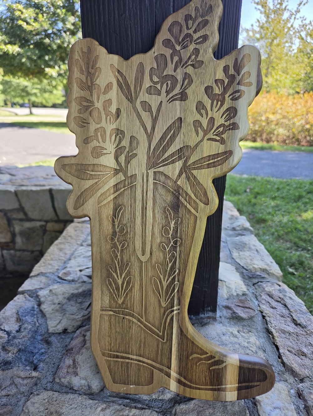 Wooden Cowboy Boot  Charcuterie Board  / Decor With Floral Carving.